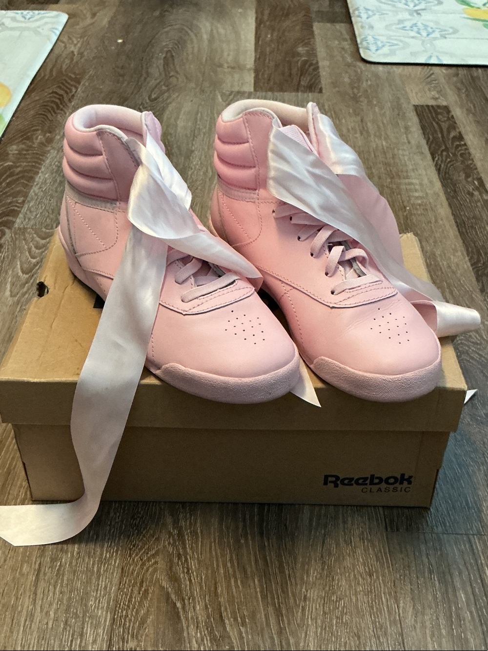 Reebok Kids Pink Satin-Lace High-Top Sneakers